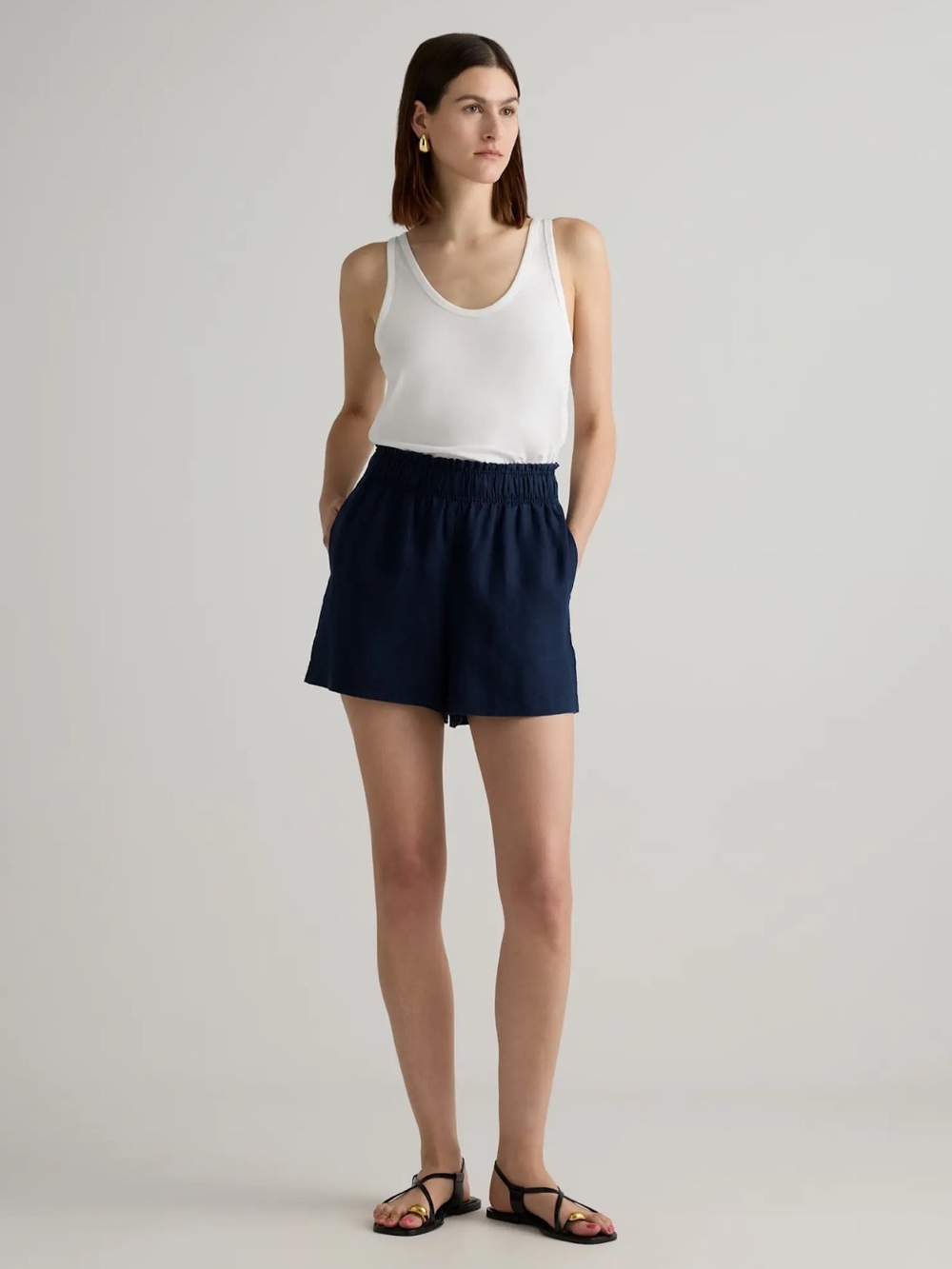 Quince High Waisted Navy Linen Shorts